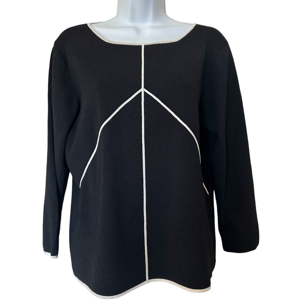 Vintage Cable & Gauge Long Sleeve Knit Top Stretch Black White Size XL